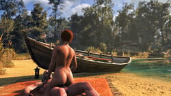 1boy 3d ass balls beach cd_projekt_red cowgirl_position female geralt_of_rivia penis red_hair shani the_witcher the_witcher_(series) the_witcher_2 the_witcher_3:_wild_hunt white_hair xpsfm