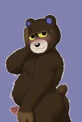 1boy animal_crossing anthro bear blush brown_fur erection fur furry grizzly_(animal_crossing) male male_only mammal naughtycactus nintendo penis pinup pose simple_background slightly_chubby solo video_games