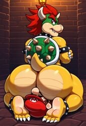 ai_generated anthro ass bowser bubble_butt facesitting scalie stable_diffusion super_mario_bros. tail trapped