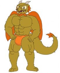 1male anthro bara biceps buff dragon dragon_male dragon_tail hand_on_waist male male_only orange_swimsuit pecs plants_vs._zombies plants_vs_zombies sexy snapdragon_(pvz) solo solo_male swimsuit tail white_background