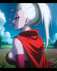 1girls ai_generated arinsu arm_sleeves big_breasts big_tits breasts cape cute cute_eyes cute_face cute_female cute_smile dr._arinsu dragon_ball dragon_ball_daima dragon_ball_super dragon_ball_z earring eyeliner female female_only fuchsia_arm_sleeves fuchsia_clothes fuchsia_clothing fuchsia_eyeliner fuchsia_lipstick glind huge_breasts huge_tits lewdiii lipstick makeup no_bra purple_body purple_earring purple_eyes purple_skin purple_skinned_female red_cape red_clothes red_clothing smile smiling smiling_female tits white_hair white_hair_female yard