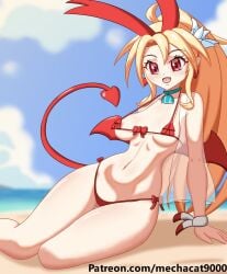 beach bikini bikini_bottom bikini_top breasts disgaea disgaea_d2 flonne flonne_(fallen_angel) mechacat9000 nippon_ichi_software seaside skimpy_bikini small_breasts visible_areolae