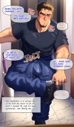1boy abs bara blush clothed dilf english english_text excited facial_hair gay horny imminent_sex izukonohito male muscular muscular_male pecs stepfather text text_bubble