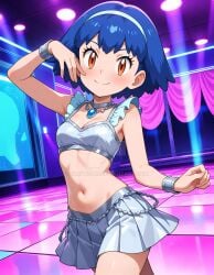 2025 4kids_entertainment ai_generated anime belly deviantart elryusam grey_bracelet grey_headwear grey_skirt grey_top looking_at_viewer meta miette_(pokemon) nintendo not_porn orange_eyes pink_cheeks pokemon smile_at_viewer smiling_at_viewer stage tummy