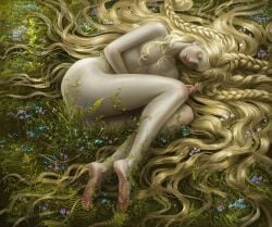 androgynous artistic_nude blonde_hair blonde_hair_male bottom_heavy curvaceous curvaceous_figure curves curvy curvy_body curvy_figure curvy_hips curvy_thighs develvdeva digital_painting_(artwork) elden_ring femboy feminine_male laying_down laying_on_side long_hair male male_focus male_only miquella no_visible_genitalia nonsexual nonsexual_nudity pale-skinned_male pale_skin pinup realistic realistic_proportions realistic_textures serene solo solo_male tasteful tasteful_nudity toned_legs wide_hips