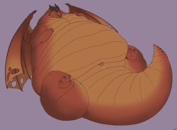 2025 back_wings belly belly_overhang black_sclera bodily_fluids dragon dripping erection facial_horn feral fupa genital_fluids genitals hand_on_own_moob hands_on_own_chest hi_res horn immobile looking_at_viewer lying male morbidly_obese morbidly_obese_feral morbidly_obese_male mythological_creature mythological_scalie mythology nose_horn obese obese_feral obese_male on_back open_mouth open_smile overweight overweight_feral overweight_male penis precum precum_drip precum_on_self pupils red_eyes scalie simple_background slit_pupils small_penis smile solo tail thick_neck thick_tail vantablackbox wings