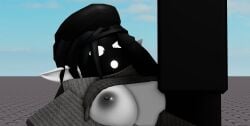 1boy 1girls 3d baseplate black_body black_hair black_hat breasts breasts_out cock dark_face dick elf_ears female male myrealdamage nipples pale-skinned_female pale_skin penis penis_on_face roblox roblox_avatar roblox_studio robloxian silibili
