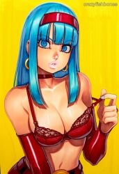ai_generated blue_eyes blue_hair bra bra_(dragon_ball) breasts choker cleavage crazyfishbones female long_hair solo underwear
