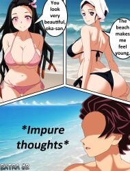 1boy 2girls ai_generated ass ass_grab beach demon_slayer female kamado_kie kamado_nezuko kamado_tanjirou kimetsu_no_yaiba male thighs xvanana100