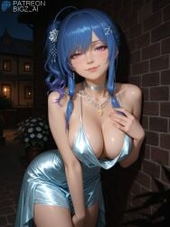 1girls ai_generated artist_name azur_lane big_breasts bigz_ai blue_eyes blue_hair breasts choker collar dress earrings female female_only jewelry large_breasts light-skinned_female light_skin long_hair looking_at_viewer necklace outdoors outside smile st._louis_(azur_lane) st._louis_(luxurious_wheels)_(azur_lane) street