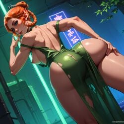 ai_generated ass breasts breasts_out druid elf female red_hair torn_clothes