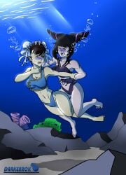 2d 2girls capcom catfight chun-li darkenrok drowning female fight fighting girl juri_han street_fighter tagme underwater