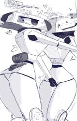 female fingering kurokuro4706 machine metal_body no_artist_signature no_source robot squirting tank_humanoid tankmorph thick_thighs vaginal_fluids yuri