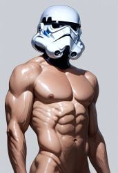 1boy ai_generated helmet helmet_only light_skin light_skinned_male male muscular muscular_male simple_background star_wars stormtrooper suggestive treasure_trail