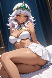 ai_generated cute cute_face dark_skin dark_skinned_female fit_female league_of_legends orange_eyes qiyana_yunalai riot_games skinny_girl white_hair white_shirt white_skirt white_top
