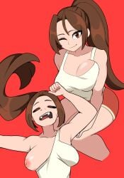 big_breasts breast_out breasts different_angle digicheeze fatal_fury female mai_shiranui nipples one_breast_out ponytail snk street_fighter street_fighter_6 winking_eye