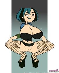 1girls 2025 bikini black_hair black_hair_female blue_hair blue_hair_female blue_lips blue_lipstick cartoon_network chanclas female female_only fishnet fishnet_clothing fishnet_legwear fishnet_stockings fishnets goth goth_girl gothic gothic_girl gwen_(tdi) heels light-skinned_female light_skin lips lipstick micro_bikini mostly_nude mostly_nude_female nude nude_female pervertoons riffsandskulls sling_bikini solo teletoon text tiny_bikini total_drama_(series) total_drama_island two_tone_hair