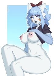 1girls absurd_res anthro areolae art_trade blue_eyes blue_hair bottomless breasts choker clothes_lift dayteghoul eliza_(jollysart) eyelashes female female_only gardevoir generation_3_pokemon hair_ribbon looking_at_viewer mostly_nude nintendo nipple_piercing nipples pokemon pokemon_(species) pokemorph shiny_pokemon sitting smiling smiling_at_viewer solo thick_thighs