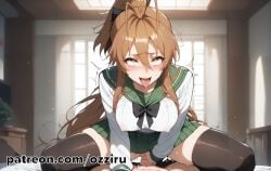 absurd_res after_sex ai_generated anime ass ass_focus ass_grab ass_up asshole blowjob brown_hair cowgirl_position cum cum_in_pussy cum_inside deepthroat female guided_penetration hi_res highres highschool_of_the_dead leaking_cum leash long_hair miyamoto_rei ozziru patreon ponytail pov rei_miyamoto school_uniform schoolgirl self_upload sex spread_anus spread_ass spread_butt spread_legs spread_pussy spreading uncensored