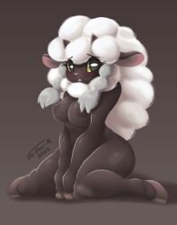 2023 absurd_res anthro areolae black_areola black_nipples bovid breasts caprine female furry generation_8_pokemon hair hi_res jo-vee-al kneeling nintendo nipples nude pokemon pokemon_(species) sheep solo white_hair wooloo