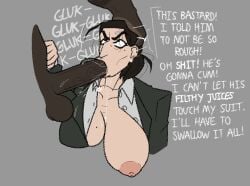 1boy 1girls big_breasts big_penis black_hair blowjob breasts catherine_beck_(kryptraider) dark-skinned_male dark_skin female huge_breasts huge_cock jewish jewish_female kryptraider male milf oral oral_sex original original_character penis sex text uncensored