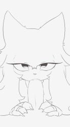 4_fingers animated anthro blush bodily_fluids claws clothed clothing cum cumshot duo ejaculation eyewear fangs felid feline female feral fingers first_person_view fur genital_fluids genitals glasses hair liqueurmask liwen_(nine_sols) looking_at_viewer male male/female male_pov mammal nine_sols penis red_candle_games sex simple_background solarian teeth white_background white_body