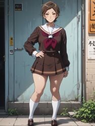 ai_generated brown_eyes brown_hair female hibike!_euphonium katou_hazuki loafers loose_socks school_uniform standing thick_thighs