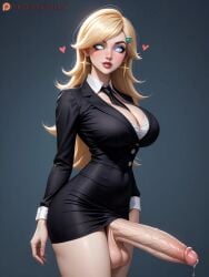 1futa ai_generated balls clothed clothing dick_out dustyfutaai erection fantasy female futa_only futanari huge_balls huge_cock intersex large_breasts large_penis light-skinned_futa light-skinned_futanari penis princess_rosalina solo solo_focus solo_futa suit tight_clothing