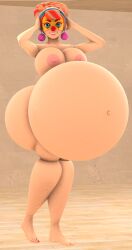 3d 3d_(artwork) arms_(game) busty busty_female clown clown_girl earrings enjoying_pregnancy holding_pregnant_belly hyper_pregnancy lola_pop looking_at_viewer multicolored_hair naked naked_female nintendo nude nude_female pregnant pregnant_belly pregnant_female very_pregnant