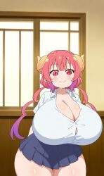 ai_generated cleavage curvy huge_breasts ilulu_(dragon_maid) miss_kobayashi's_dragon_maid pink_eyes pink_hair school_uniform schoolgirl shortstack