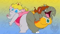 2025 3_dog_band alternate_species animated anthro ass bbw big_ass big_butt bubble_ass bubble_butt butt_slam closed_eyes crown dumptruck_ass dumptruck_butt elephant elephant_daisy elephant_fruit elephant_peach elephantid eyelashes gif jougidragon mario_(series) open_mouth pachyderm plump plump_ass plump_thighs princess_daisy princess_peach proboscidean smile smiling super_mario_bros. super_mario_bros._wonder trunk trunk_(anatomy)