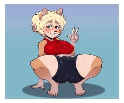animal_ears big_breasts big_thighs big_titties breasts brown_fur clothing curvaceous curvaceous_female curvaceous_figure curvy curvy_figure curvy_hips female female_focus female_only furry furry_female furry_only looking_at_viewer mr_mapache short_hair yellow_hair