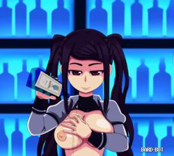 1girls alcohol alcoholic_drink animated areolae bard-bot big_breasts bombay_sapphire breast_grab breasts female female_only julianne_stingray large_breasts looking_at_viewer nipples self_fondle solo va-11_hall-a wet