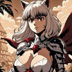 ai_generated armor armored_female big_breasts big_breasts breasts breasts breasts busty busty_female cat_ears cute cute_face ears_up female female female_only fox_ears gray_hair red_eyes sexy warrior white_hair