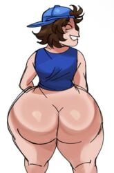 1girls 2d ass ass_focus baseball_cap big_ass bottomless brown_hair closed_eyes clothed digital_media elma_(oc) female female_only from_behind huge_ass looking_back mstreetsamurai original short_hair smile solo tank_top thick_ass thick_thighs tomboy