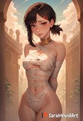 1girls ai_generated ancient_egypt arms_behind_back barely_clothed blush brown_eyes brown_hair chainsaw_man egyptian egyptian_clothes female female female_focus freckles hair_up higashiyama_kobeni imminent_sex kobeni_higashiyama mummy mummy_costume mummy_wrappings posing sarahvividart seductive seductive_eyes seductive_look shiny_skin short_hair solo solo_focus standing tagme