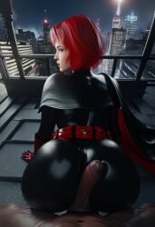 1boy 1girls 3d ai_generated ass assjob batman_(series) batwoman big_ass bodysuit buttjob buttjob_over_clothes cape city cityscape dark-skinned_male female generalbutch_(style) gloves huge_ass interracial kate_kane lesbian_with_male light-skinned_female looking_at_viewer looking_back male male_pov night outdoors penis_on_ass pov red_hair rooftop short_hair sodaglow_artist utility_belt