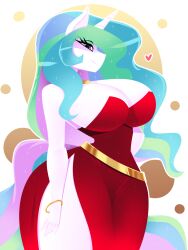 1girls 2d anthro anthro_female breasts busty busty_female dress eyelashes furry furry_female hasbro hips hips_wider_than_shoulders horn hourglass_figure hourglass_figured_female large_breasts long_hair multicolored_hair my_little_pony my_little_pony_friendship_is_magic princess princess_celestia_(mlp) red_dress smiling smiling_at_viewer white_body xan-gelx(xan)
