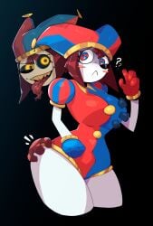 1girls 2d big_ass big_breasts big_butt big_thighs big_titties breasts brown_hair clothing clown digital_media female female_only looking_at_viewer mr_mapache pomni_(the_amazing_digital_circus) possessed_pomni rubber short_hair solo the_amazing_digital_circus