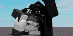 1boy 1girls 3d baseplate black_body black_hair black_hat blowjob breasts breasts_out cock dark_face dick elf_ears female male myrealdamage nipples pale-skinned_female pale_skin penis pussy roblox roblox_avatar roblox_studio robloxian silibili thighs vagina white_outline