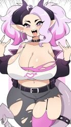 1girls \m/ belt_collar big_breasts breasts cleavage commission ear_piercing earrings eyebrow_piercing female female_only hi_res horns j5daigada large_breasts looking_at_viewer open_mouth piercing pink_hair pointy_ears purple_eyes slit_pupils smiling smiling_at_viewer solo succubus succubus_horns succubus_tail tail thick_thighs tongue_out tongue_piercing twintails