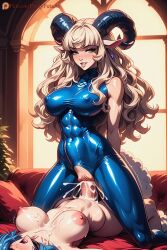 1futa ai_generated balls clothed clothing dick_out dustyfutaai erection fantasy female furry futanari huge_balls huge_cock intersex large_breasts large_penis penis solo_futa suit tight_clothing