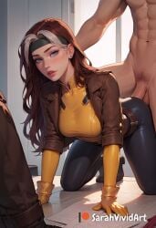 1boy 1girls ai_generated all_fours arched_back blush brown_hair doggy_style doggy_style female female female_focus fucked_from_behind gloves green_eyes long_hair marvel marvel_comics on_floor rogue_(x-men) sarahvividart seductive sex sex_from_behind shiny_skin tagme white_hair x-men yellow_gloves