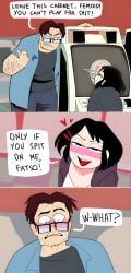 2d acne arcade arcade_machine black_hair comic freckles glasses nerd nerd_girl_(popthesnowman) nerdy_female popthesnowman smaller_female tagme taller_male