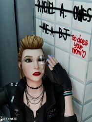 1girls 3d blonde_female blonde_hair blue_fingernails cum cum_on_face dressed female female_only ferd3d fingerless_gloves life_is_strange punk punk_girl punk_hair rachel_amber text_on_wall