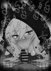 1boy 1girls :>= big_penis black_and_white blush breasts censored dark-skinned_male dark_skin demon demon_girl detailed_background drooling eyelashes fate/grand_order fate_(series) fellatio female heart hood horn humanoid indoor inside interracial kurotama lilith_(fate) long_hair looking_at_viewer male male_pov oral oral_sex penis room saliva shiny shiny_skin sketch sound_effects squatting sweat text tongue_out type-moon vein veins veiny veiny_penis