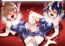 2girls artist_request barefoot catfight closed_eyes competition_school_swimsuit competitive competitive_intercourse competitive_sex eyes_closed feet female female/female female_only lesbian lesbian_competitive_intercourse lesbian_sex lesbians multiple_girls one-piece_swimsuit original original_character pleasure_face schoolgirl scissoring sex soles spread_legs sweat sweaty_body swimsuit thigh_strap toes tribadism tribadism_through_clothing wet_body wet_pussy yuri