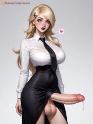 1futa ai_generated balls clothed clothing dick_out dustyfutaai erection fantasy female futanari huge_balls huge_cock intersex large_breasts large_penis penis princess_rosalina solo_focus solo_futa suit tight_clothing