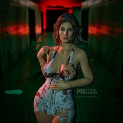1girls 3d big_breasts blood blood_stain breasts eleven_(stranger_things) female millie_bobby_brown netflix nipples pristinerenders solo stranger_things torn_clothes wardrobe_malfunction wide_hips