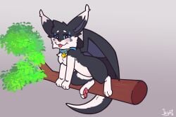 bat bell bell_collar black_body black_fur blue_eyes blush blush_lines body_blush canid canine collar domestic_cat dust:_an_elysian_tail fan_character felid feline felis female female_genetalia fidget_(elysian_tail) fox fox_tail fur genitals hair hi_res humanoid humanoid_genitalia humanoid_pussy hybrid long_hair long_tail mammal membrane_(anatomy) membranous_wings nimbat nude pussy pussy_blush tail teeth white_body white_fur wings